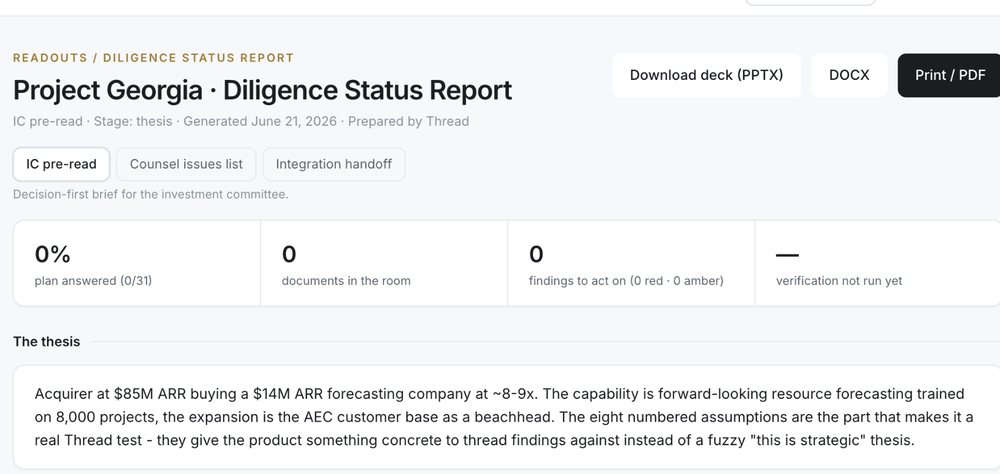 Diligence status readout